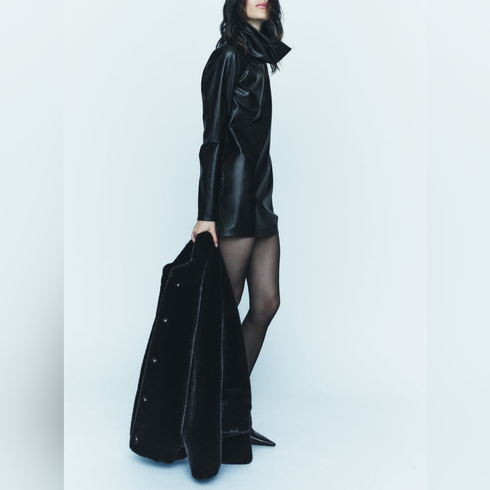 ZARA ZW LIMITED EDITION FAUX LEATHER MINI DRESS - Picture 3 of 7